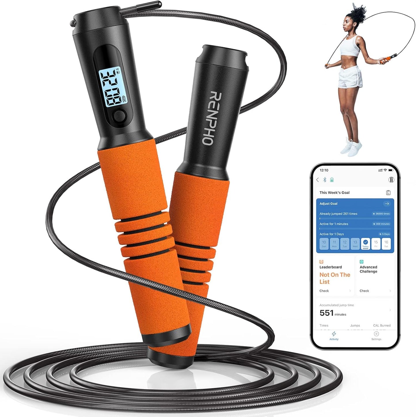 Smart Jump Rope - APP Data Storage & Tracking & Analysis, Tangle-Free Jumping Rope for Men, Women, Skipping Rope with Counter, Adjustable Workout Jump Ropes for Crossfit, Gym, MMA