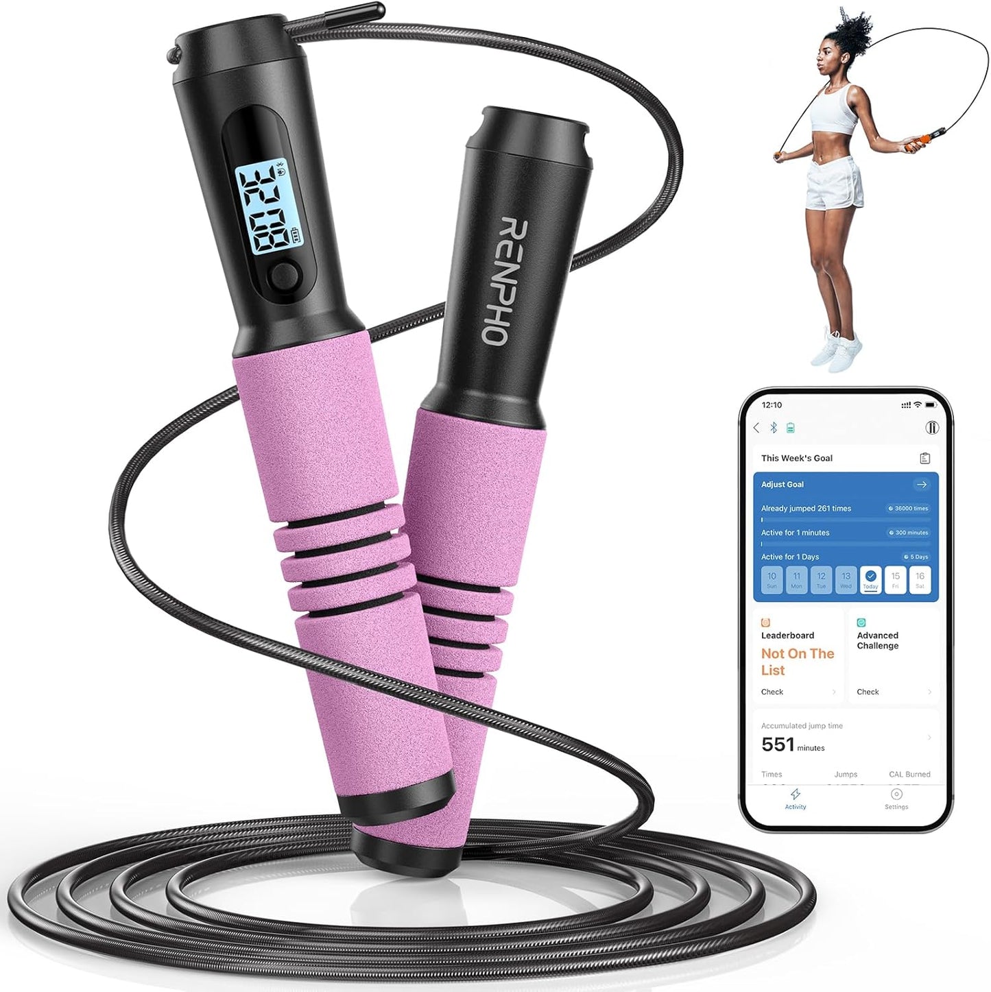 Smart Jump Rope - APP Data Storage & Tracking & Analysis, Tangle-Free Jumping Rope for Men, Women, Skipping Rope with Counter, Adjustable Workout Jump Ropes for Crossfit, Gym, MMA